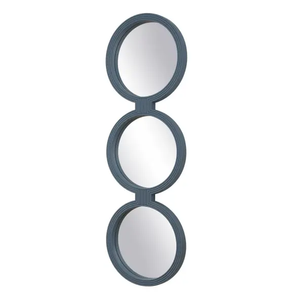 Three Interconnected Round Mirrors, Each Framed With A Continuous Ribbed Texture In A Muted Blue-gray Finish, Creating A Piece That Works As A Functional Focal Point In Your Space. Collection: Going In Circles Designer: Renee Wightman Finish: Blue-gray Width: 18.00" Height: 56.00" Length: 1.50" Weight: 18.00 lb Material: MDF,mirror Country of Origin: China Safety Rating: Indoor Only