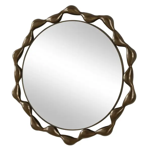 This Stunning Round Mirror Demands Attention With Its Playful And Unique Profile. The Design Is Crafted From Cast Iron, Finished In A Plated Warm Bronze. Collection: Remolino Designer: Renee Wightman Finish: Plated Warm Bronze Width: 36.00" Height: 36.00" Length: 2.50" Weight: 28.22 lb Material: Iron, Mirror,MDF Country of Origin: China Safety Rating: Indoor Only