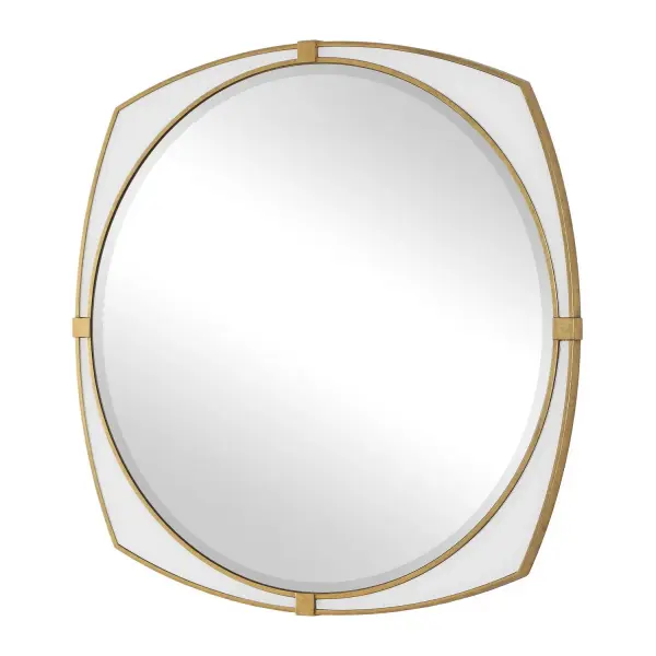 Defined By A Geometric Frame Finished In Warm Antique Gold, The Estella Round Mirror Is Accented With Delicate White Glass Inlays For An Elegant, Luminous Look. Collection: Estella Designer: John Kowalski Finish: Antique Gold Width: 38.25" Height: 38.25" Length: 1.00" Weight: 40.00 lb Material: MDF,MIRROR Country of Origin: Cambodia Safety Rating: Indoor Only