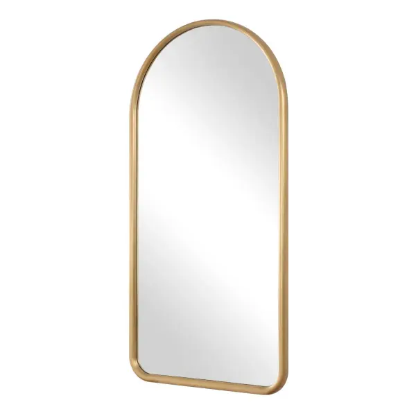 This Sleek Arched Mirror Features A Contemporary Tapering Design With A Softly Rounded Frame, Finished In A Heavily Antique Gold. Collection: Marvell Designer: Grace Feyock Finish: Antique Gold Width: 36.00" Height: 72.00" Length: 1.25" Weight: 57.00 lb Material: PU, GLASS, MDF Country of Origin: Malaysia Safety Rating: Indoor Only