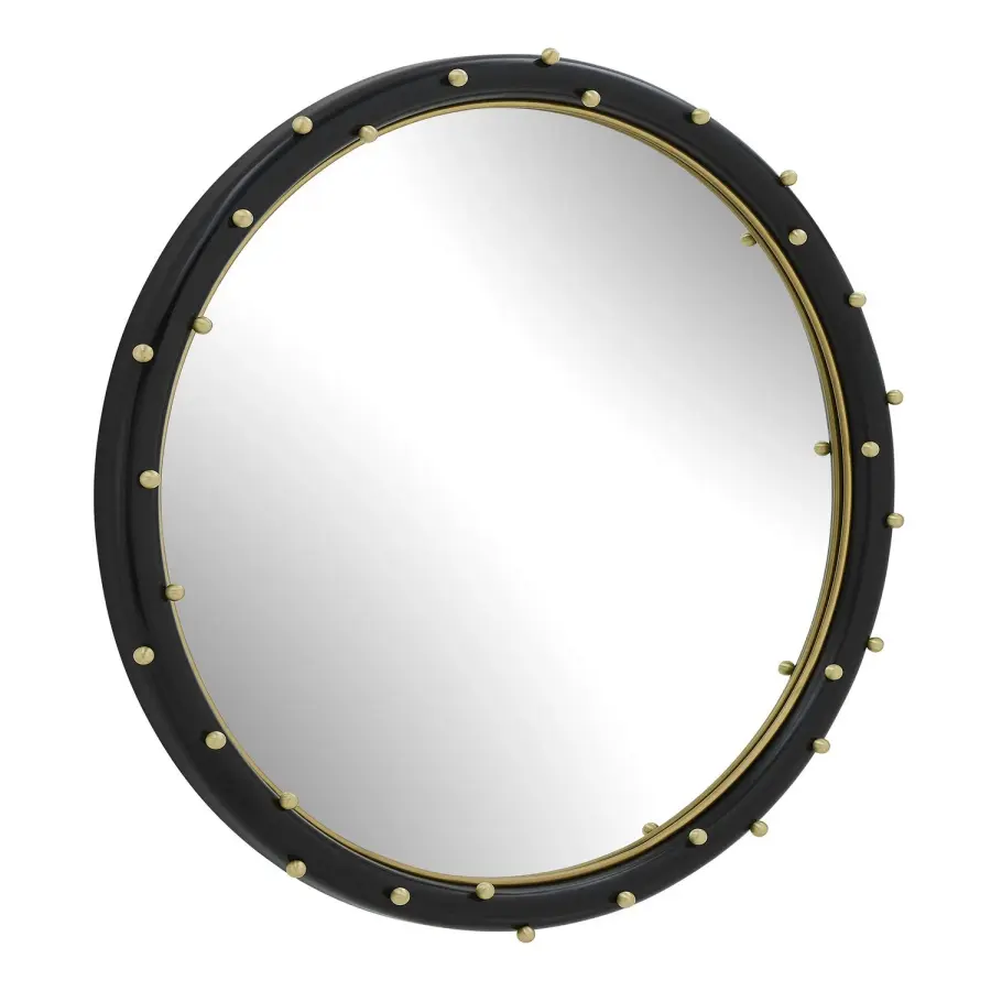 Helia Round Mirror in Antique Gold with Matte Black Frame