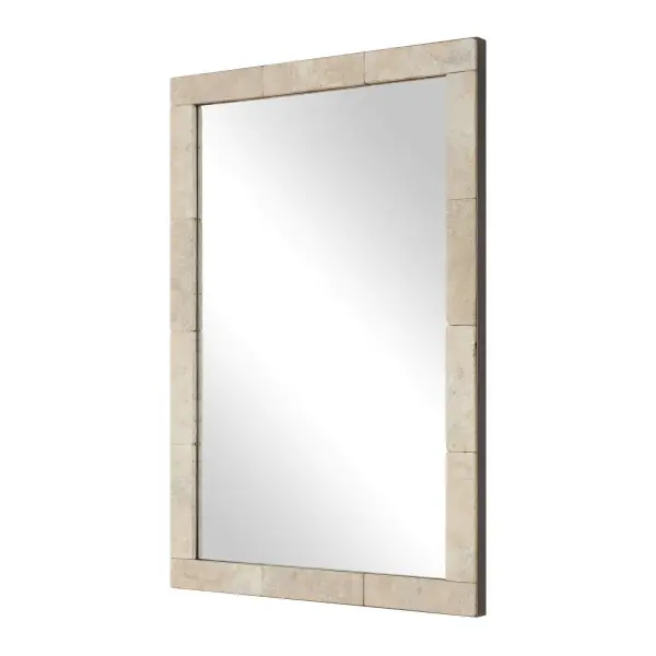This Eye Catching Mirror Features A Simple Yet Substantial Frame Crafted From Travertine With A Golden Bronze Outer Band, Showcasing Refined Texture And Variation. Due To The Nature Of Natural Stone, Every Piece Will Vary Slightly Ensuring Yours Is Unique. May Be Hung Horizontal Or Vertical. Collection: Pave Designer: Grace Feyock Finish: Golden Bronze Width: 23.63" Height: 35.38" Length: 1.38" Weight: 22.00 lb Material: IRON, MDF, GLASS, TRAVERTINE Country of Origin: China Safety Rating: Indoor Only