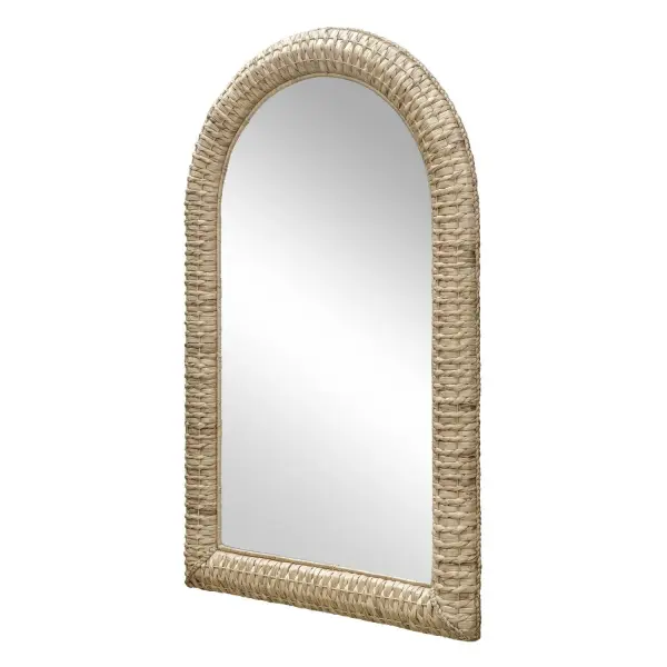 This Mirror Has A Great Coastal Vibe By Using Alternating Twisted Natural Seagrass Over An Arched Frame Accented With Matching Tightly Twisted Edge Banding. Collection: Twisted Finish: Natural Width: 38.25" Height: 60.25" Length: 2.75" Weight: 43.40 lb Material: MIRROR, RATTAN CORE,WATER HYACHINTH Country of Origin: Indonesia Safety Rating: Indoor Only
