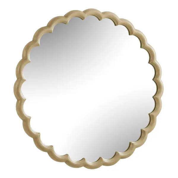 The Cerrito Round Mirror Is Framed In Thick Solid Wood With A Graceful Scalloped Profile, Finished In A Warm Ivory Tone And Enhanced With Burnished Dry-brush Antiquing For Timeless Character. Collection: Cerrito Designer: David Frisch Finish: Warm Ivory Width: 40.00" Height: 40.00" Length: 1.38" Weight: 28.60 lb Material: Mirror, MDF , Hardware Country of Origin: Vietnam Safety Rating: Indoor Only
