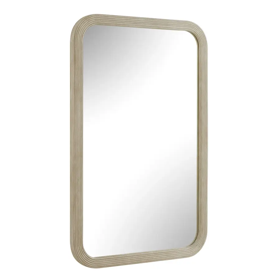 Emari Reeded Wood Frame Mirror in Warm Gray