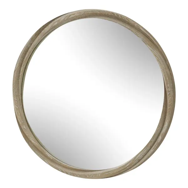 The Landry Round Mirror Features A Natural Cerused Light Wood Finish That Highlights Its Distinctive Twisted Motif Frame. The Mirror Is Finished With A Generous 1 1/4" Bevel. Collection: Landry Designer: Renee Wightman Finish: Natural Width: 38.00" Height: 38.00" Length: 1.25" Weight: 34.17 lb Material: Mirror,Resin,,MDF,Hardware Country of Origin: Vietnam Safety Rating: Indoor Only