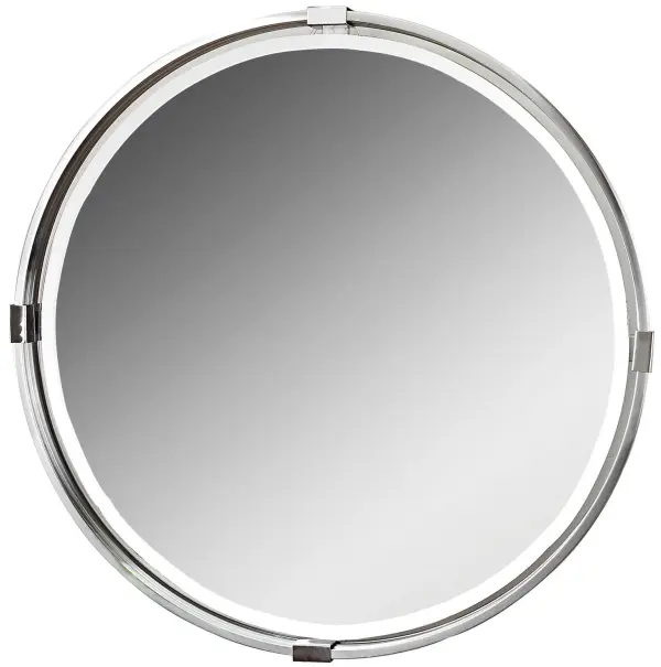 Refined Metal Frame Finished In A Plated Brushed Nickel, Displaying Layers Of Depth Surrounding A Floating Bevel Mirror With A Generous 1 1/4" Bevel. Collection: Tazlina Designer: Carolyn Kinder Finish: Polished Nickel Width: 29.50" Height: 29.50" Length: 2.00" Weight: 21.00 lb Extension from Wall: 2.00" Material: Glass, Metal, Mdf Country of Origin: China Safety Rating: Indoor Only