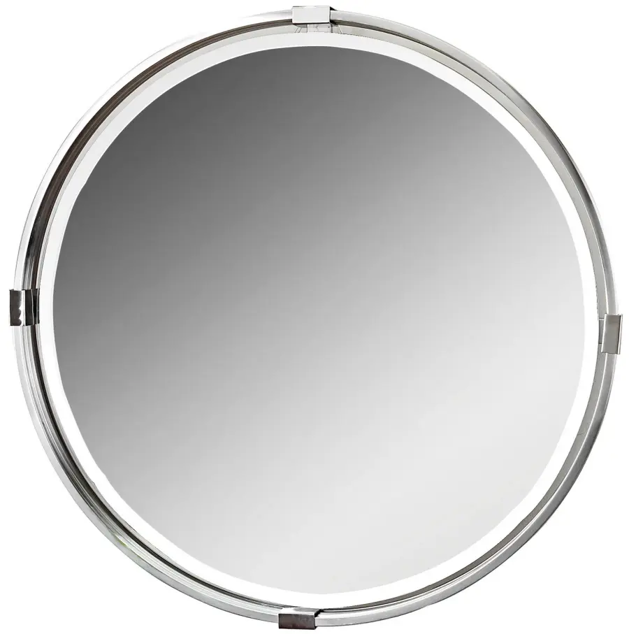 Tazlina Round Bevel Mirror in Polished Nickel