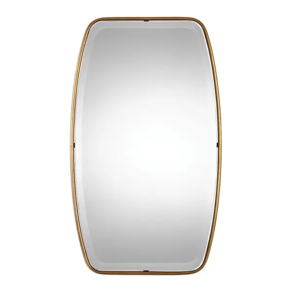 This Shaped Mirror Frame Is Forged From Rounded Metal Finished In A Heavily Antiqued Gold Leaf Featuring A Floating Beveled Mirror. May Be Hung Horizontal Or Vertical. Collection: Canillo Designer: David Frisch Finish: Antiqued Gold Leaf Width: 21.00" Height: 36.13" Length: 0.75" Weight: 19.30 lb Extension from Wall: 0.75" Material: METAL Country of Origin: Malaysia Safety Rating: Indoor Only
