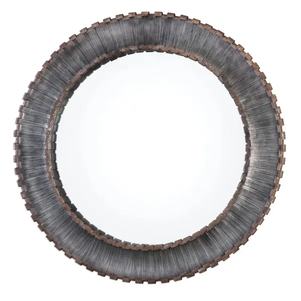Hand Forged Strips Of Metal, In Staggered Lengths And Curled At Both Ends, Are Used To Create This Frame. Finish Consists Of Metallic Silver With Black Dry Brushing And Rust Brown Edges. Mirror Has A Generous 1 1/4" Bevel. Collection: Tanaina Designer: Grace Feyock Finish: Metallic Silver w/Black Width: 46.00" Height: 46.00" Length: 2.25" Weight: 35.00 lb Extension from Wall: 2.25" Material: Mirror, Metal, Mdf Country of Origin: China Safety Rating: Indoor Only