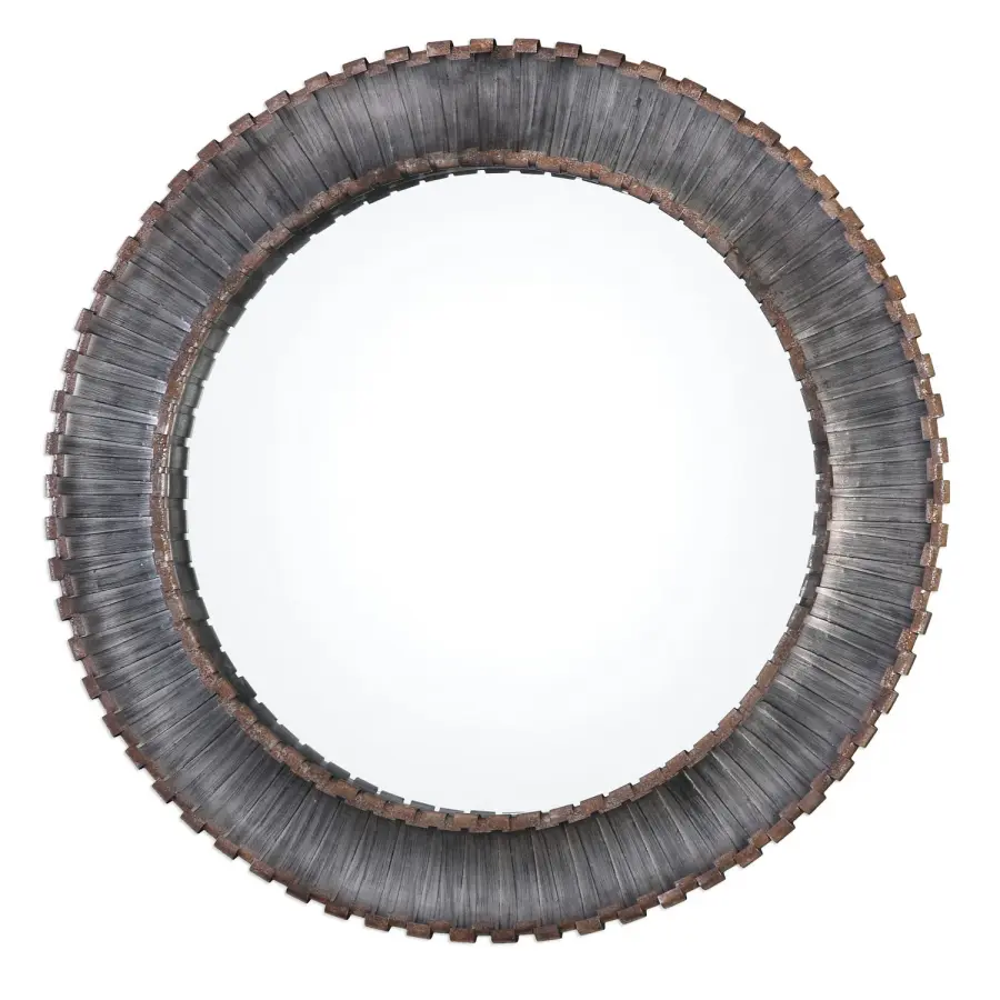 Tanaina Round Mirror in Metallic Silver with Black