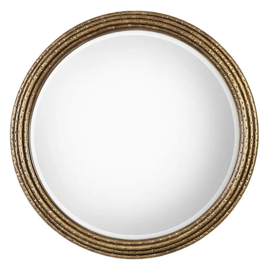 Spera Round Mirror in Antiqued Gold