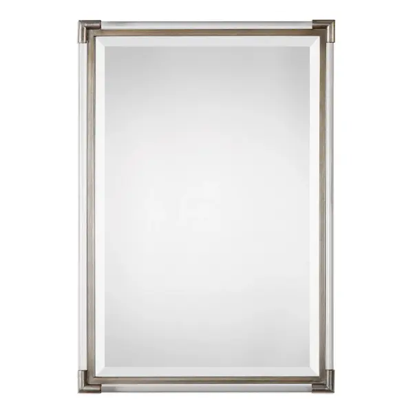 Clear Acrylic Rods Surrounding A Metallic Silver Leafed Metal Frame, Creating A Simple, Yet Elegant Mirror Piece That Adds A Taste Of Contemporary To Any Room. Mirror Is Beveled And May Be Hung Horizontal Or Vertical. Collection: Mackai Designer: Grace Feyock Finish: Metallic Silver Width: 22.88" Height: 32.75" Length: 1.38" Weight: 18.00 lb Extension from Wall: 1.38" Material: Metal, Glass, Acrylic, Mdf Country of Origin: China Safety Rating: Indoor Only