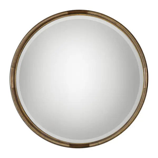 Heavy Iron Coils Surround A Petite Flat Iron Inner Frame, All Hand Finished In A Lightly Antiqued Gold Leaf. Mirror Features A Generous 1 1/4" Bevel. Collection: Finnick Designer: Grace Feyock Finish: Antiqued Gold Leaf Width: 35.63" Height: 35.63" Length: 2.25" Weight: 32.00 lb Extension from Wall: 2.25" Material: Metal, Glass, Mdf Country of Origin: China Safety Rating: Indoor Only