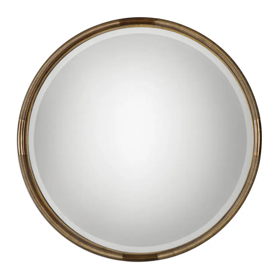 Finnick Round Coiled Iron Mirror in Antiqued Gold Leaf