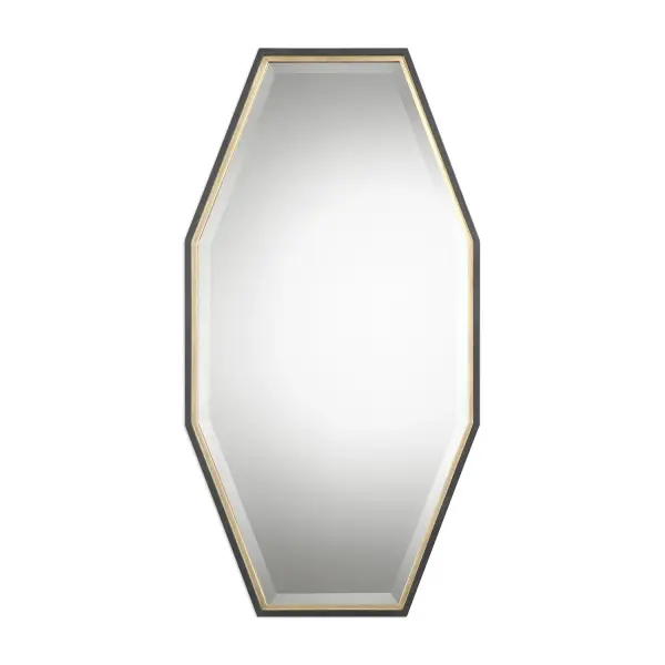 This Unique Frame Is Finished In A Dark Charcoal Accented With A Metallic Gold Leaf Inner Lip. Mirror Features A Generous 1 1/4" Bevel And May Be Hung Horizontal Or Vertical. Collection: Savion Designer: Grace Feyock Finish: Dark Espresso Width: 24.00" Height: 46.00" Length: 1.50" Weight: 18.00 lb Extension from Wall: 1.50" Material: Pu, Mdf, Glass Country of Origin: China Safety Rating: Indoor Only