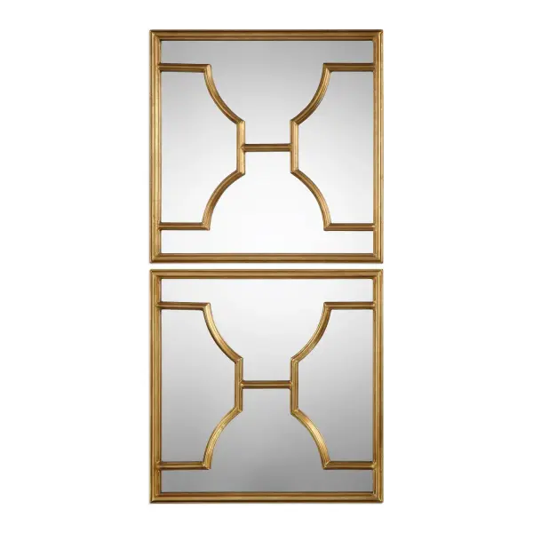 Forged Iron With Sharp Beveled Edges, Finished In A Lightly Antiqued Gold Leaf. Collection: Misa Designer: Jim Parsons Finish: Antiqued Gold Leaf Width: 24.00" Height: 24.00" Length: 1.13" Weight: 26.50 lb Extension from Wall: 1.13" Material: Iron/Mdf/Mirror Country of Origin: China Safety Rating: Indoor Only