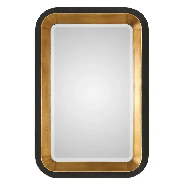 Deep Forged Iron With Tapered Sides Finished In A Lightly Antiqued Metallic Gold Leaf On The Inside, And A Heavily Distressed Black With Gold Undertones On The Outer Frame. Mirror Has A Generous 1 1/4" Bevel And May Be Hung Horizontal Or Vertical. Collection: Niva Designer: David Frisch Finish: Antiqued Metallic Gold Leaf Width: 28.00" Height: 42.13" Length: 4.00" Weight: 22.00 lb Extension from Wall: 4.00" Material: Mdf, Metal, Silver Mirror Country of Origin: China Safety Rating: Indoor Only