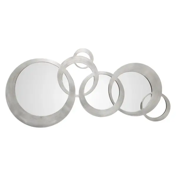 Solid Wood Frame, Featuring A Timeless Contemporary Design Of Linked, Uneven Rings, Hand Finished In A Lightly Antiqued Silver Leaf. May Be Hung Horizontal Or Vertical. Collection: Odiana Designer: Matthew Williams Finish: Antiqued Silver Leaf Width: 33.00" Height: 70.00" Length: 1.00" Weight: 26.52 lb Extension from Wall: 1.00" Material: Mdf, Mirror Country of Origin: Malaysia Safety Rating: Indoor Only
