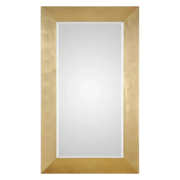 This Solid Pine Frame Features A Sleek Design Finished In A Hand Applied Gold Leaf. Mirror Features A Generous 1 1/4" Bevel And May Be Hung Horizontal Or Vertical. Collection: Chaney Designer: Grace Feyock Finish: Gold Leaf Width: 43.50" Height: 73.50" Length: 2.50" Weight: 65.00 lb Extension from Wall: 2.50" Material: Pine, Glass, Mdf, Paper Country of Origin: China Safety Rating: Indoor Only