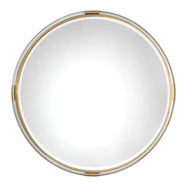 This Contemporary Design Showcases A Combination Of Forged Iron, Finished In Metallic Gold Leaf, With Suspended, Clear Acrylic, Solid Bars. Mirror Features A Generous 1 1/4" Bevel. Collection: Mackai Designer: Grace Feyock Finish: Gold Leaf Width: 37.50" Height: 37.50" Length: 1.38" Weight: 27.00 lb Extension from Wall: 1.38" Material: Mdf, Glass, Iron, Acrylic Country of Origin: China Safety Rating: Indoor Only