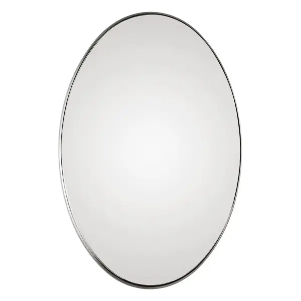This Upscale Vanity Mirror Features A Thick Steel Band Displaying Nice Depth With A Plated Brushed Nickel Finish. May Be Hung Horizontal Or Vertical. Collection: Pursley Designer: Grace Feyock Finish: Brushed Nickel Width: 20.00" Height: 30.00" Length: 2.25" Weight: 22.00 lb Extension from Wall: 2.25" Material: Glass, Steel, Mdf Country of Origin: Malaysia Safety Rating: Indoor Only