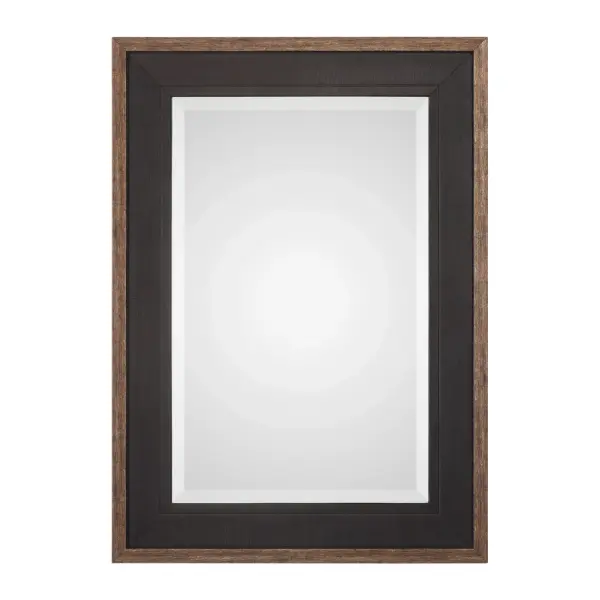 This Solid Pine Frame Has A Mesh Texture Surface Finished In A Rustic Black, Accented With A Distressed Aged Bronze Outer Edge. Mirror Features A Generous 1 1/4" Bevel And May Be Hung Horizontal Or Vertical. Collection: Staveley Designer: David Frisch Finish: Rustic Black Width: 30.00" Height: 42.00" Length: 1.00" Weight: 25.10 lb Extension from Wall: 1.00" Material: Pine Wood , Mirror , Mdf Country of Origin: China Safety Rating: Indoor Only