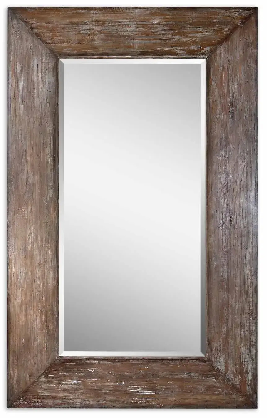 Langford Wall Mirror in Antiqued Hickory with Light Gray Wash