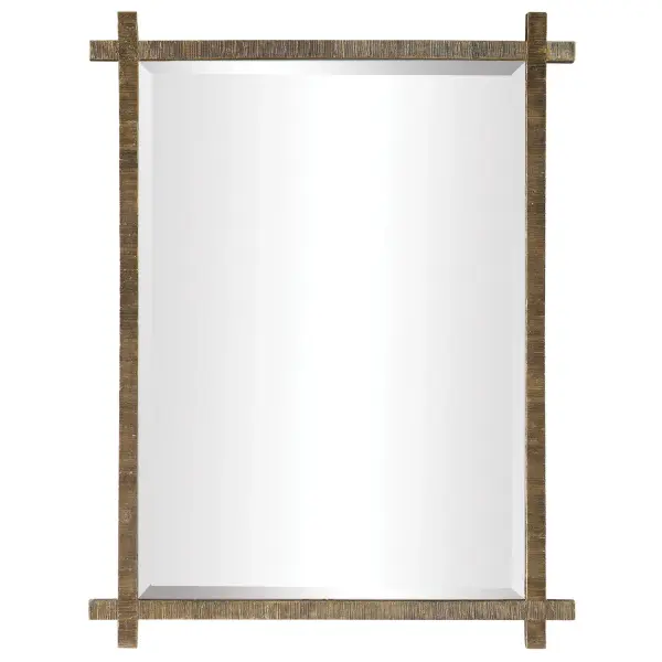 This Mirror Features An Antique Gold Finished Frame With Ribbed Texture, Adding A Tribal Feel. The Piece Has A Generous 1 1/4" Bevel And May Be Hung Horizontal Or Vertical. Collection: Abanu Designer: John Kowalski Finish: Antique Gold Width: 30.00" Height: 39.75" Length: 1.25" Weight: 20.20 lb Extension from Wall: 1.25" Material: Resin, Mdf , Mirror Country of Origin: China Safety Rating: Indoor Only
