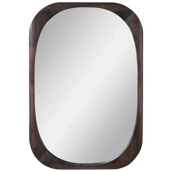 This Mirror Evokes A Mid-century Style With Its Rounded Edges And Minimal, Modern Design. The Solid Wood Frame Is Finished In A Dark Walnut Stain. This Mirror May Be Hung Horizontal Or Vertical. Collection: Sheldon Designer: Grace Feyock Finish: Natural Wood Grain Width: 26.00" Height: 38.00" Length: 1.38" Weight: 14.00 lb Extension from Wall: 1.38" Material: Rubber Wood, Mirror, Mdf, Paper Country of Origin: China Safety Rating: Indoor Only