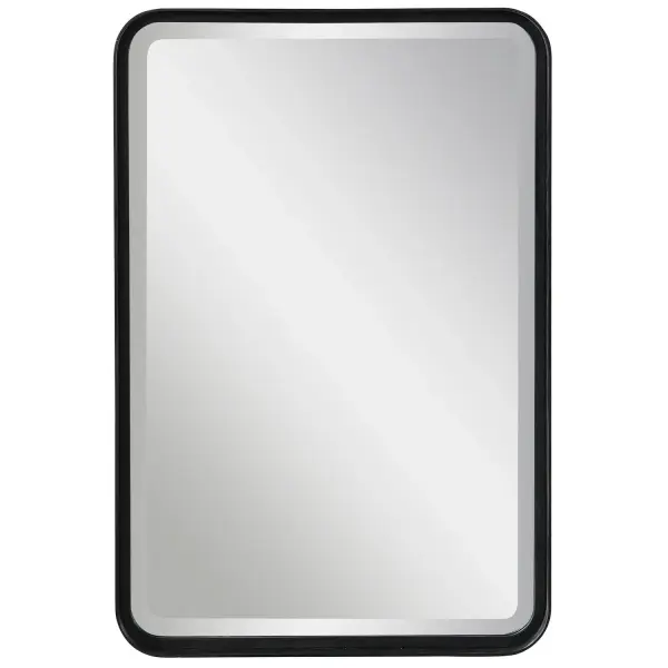 Versatile In Design, This Vanity Mirror Is Constructed From A Forged Metal Strap Finished In Satin Black. The Mirror Has A 1 1/4" Bevel And May Be Hung Horizontal Or Vertical. Collection: Croften Designer: Grace Feyock Finish: Matte Black Width: 20.25" Height: 30.25" Length: 2.25" Weight: 20.00 lb Extension from Wall: 2.25" Material: Mirror, Iron, Mdf Country of Origin: Malaysia Safety Rating: Indoor Only
