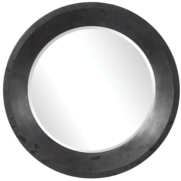 Showcasing An Industrial Style, This Round Mirror Is Paired With An Oxidized Metal Frame In Dark Gray, Silver, Charcoal, And Rust Tones With Nail Accents. A Generous 1 1/4" Bevel Completes This Piece. Collection: Frazier Designer: John Kowalski Finish: Dark Gray, Silver, Charcoal, And Rust Width: 40.00" Height: 40.00" Length: 2.95" Weight: 29.90 lb Extension from Wall: 2.95" Material: Mdf, Nail, Glass Country of Origin: China Safety Rating: Indoor Only