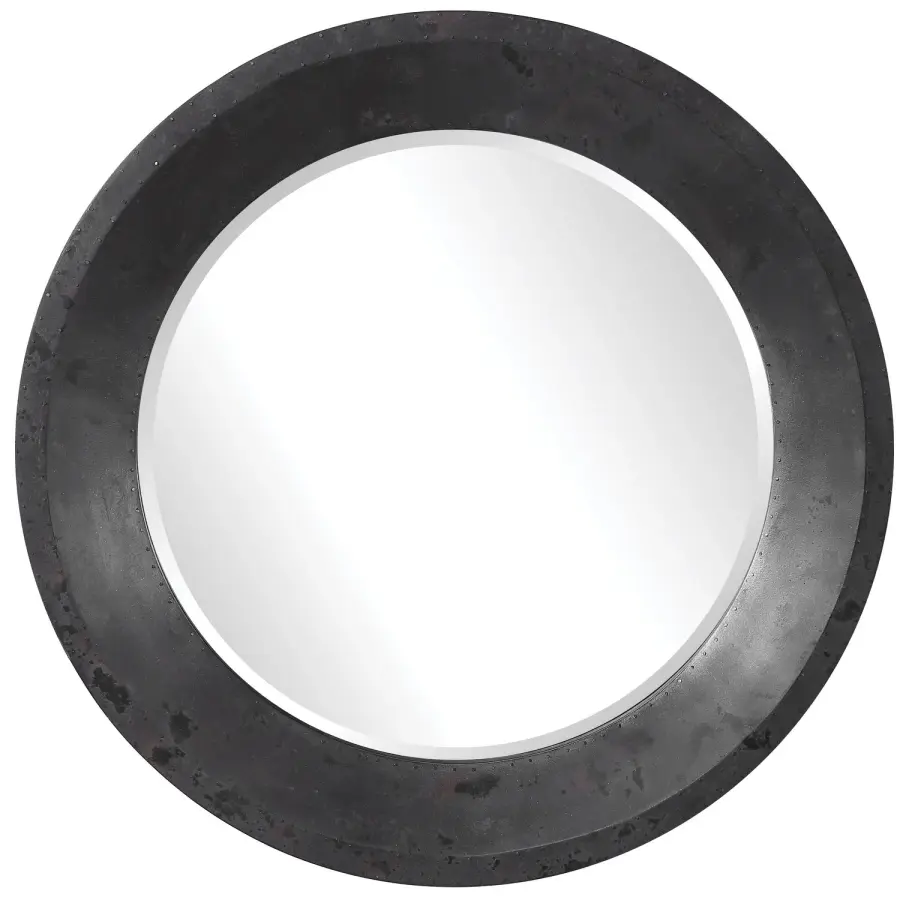Frazier Round Mirror in Dark Gray, Silver, Charcoal, and Rust
