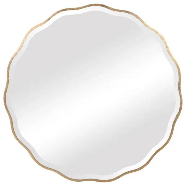 Showcasing A Feminine Scalloped Edge, This Shaped Wood Mirror Adds Whimsical Flair To Any Design. The Mirror Is Finished In An Antiqued Gold Leaf, And Has A 1" Bevel. Collection: Aneta Designer: Jim Parsons Finish: Gold Width: 42.00" Height: 42.00" Length: 0.50" Weight: 40.00 lb Extension from Wall: 0.50" Material: Mdf, Glass Country of Origin: Malaysia Safety Rating: Indoor Only