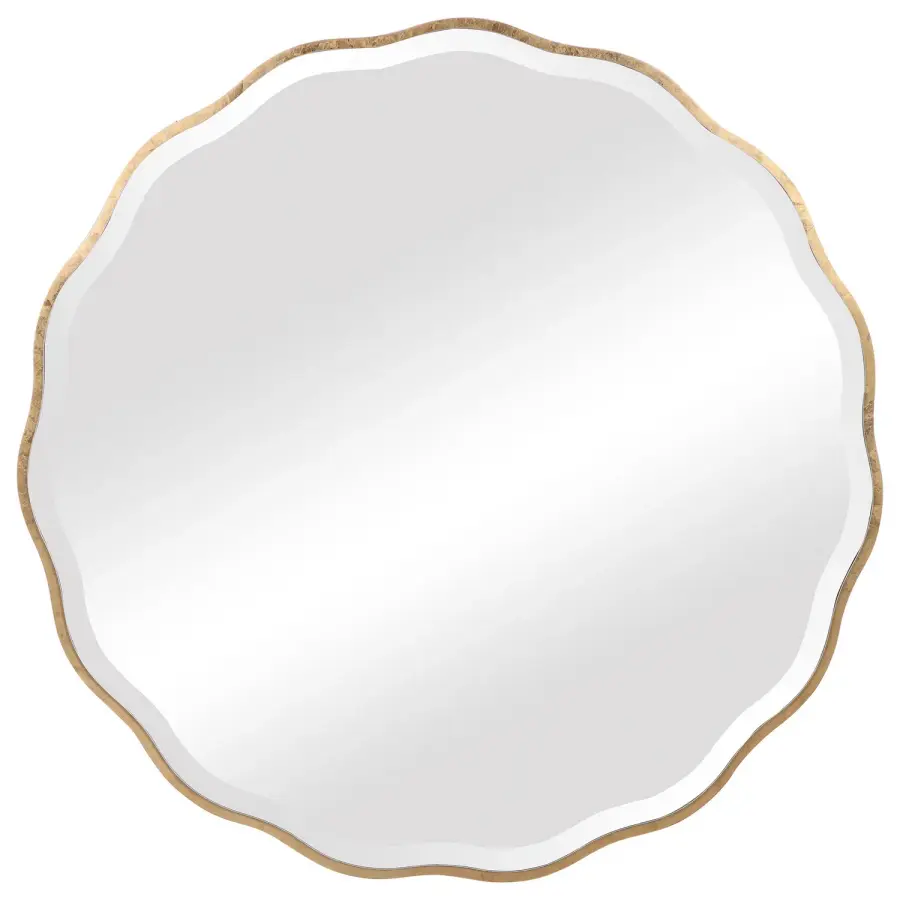 Aneta Scalloped Wood Mirror in Antiqued Gold Leaf