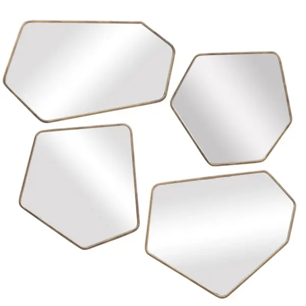 Scandinavian Inspired Mirrors Are Organically Shaped With Petite Metal Frames Finished In Aged Gold. Sizes: S-14"x13", M1- 18"x14", M2- 15"x14", L-20"x12" Collection: Linneah Finish: Aged Gold Width: 12.13" Height: 20.13" Length: 1.00" Weight: 13.00 lb Extension from Wall: 1.00" Material: Metal, Mdf, Glass Country of Origin: China Safety Rating: Indoor Only