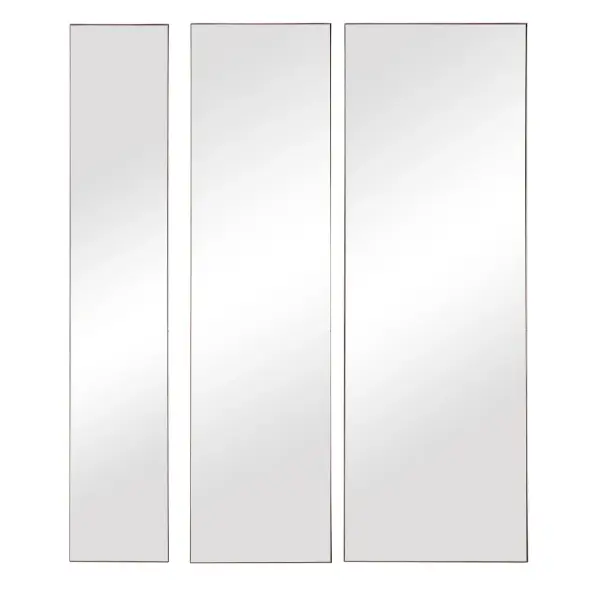 This Set Of Three Mirrors Showcase Simple, Clean Lines With Gold Leaf Finished Metal Profile Frames. Each Mirror May Be Hung Horizontal Or Vertical, Allowing For Multiple Modern Display Options. Sizes: S-8"x47", M-12"x47", L-16"x47" Collection: Rowling Finish: Gold Width: 16.00" Height: 47.00" Length: 1.13" Weight: 48.00 lb Extension from Wall: 1.13" Material: Metal, Mdf, Glass Country of Origin: China Safety Rating: Indoor Only