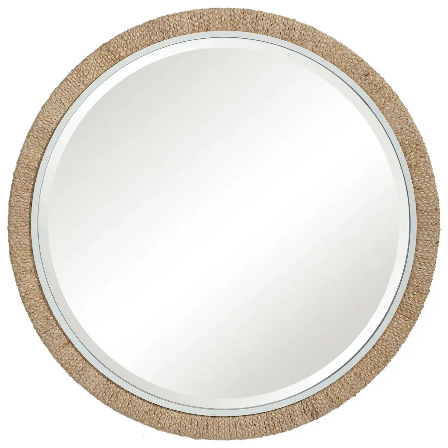 Carbet Round Mirror in Banana Leaf and Matte White