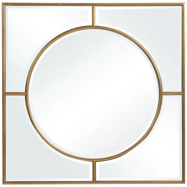 Showcasing A Refined Traditional Style, This Square Mirror Features A Classic Brushed Gold Finish With Curved Beveled Mirrors. Group Multiple Pieces Together To Create An Eye-catching Wall Display. May Be Hung Horizontal Or Vertical. Collection: Stanford Designer: John Kowalski Finish: Brushed Gold Width: 48.00" Height: 48.00" Length: 1.75" Weight: 84.40 lb Extension from Wall: 1.75" Material: Mdf, Mirror Country of Origin: Cambodia Safety Rating: Indoor Only