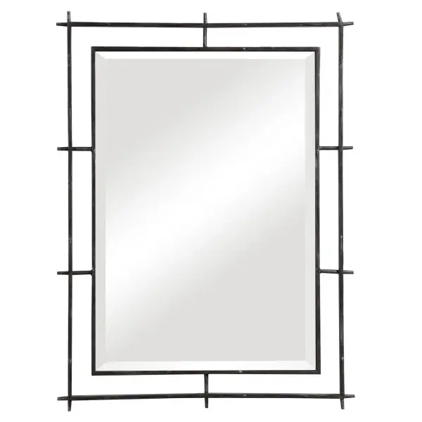 A Nod To Traditional Industrial Style, This Mirror Features A Handcrafted Solid Iron Frame Finished In A Noticeably Distressed Deep Ebony Finish. The Piece Has A Generous 1 1/4" Bevel And May Be Hung Horizontal Or Vertical. Collection: Ironworks Designer: John Kowalski Finish: Ebony Width: 30.25" Height: 40.15" Length: 1.15" Weight: 21.00 lb Extension from Wall: 1.15" Material: Iron, Mdf, Mirror Country of Origin: China Safety Rating: Indoor Only