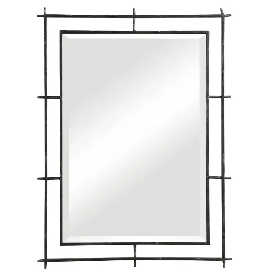 Ironworks Ebony Iron-Frame Beveled Mirror