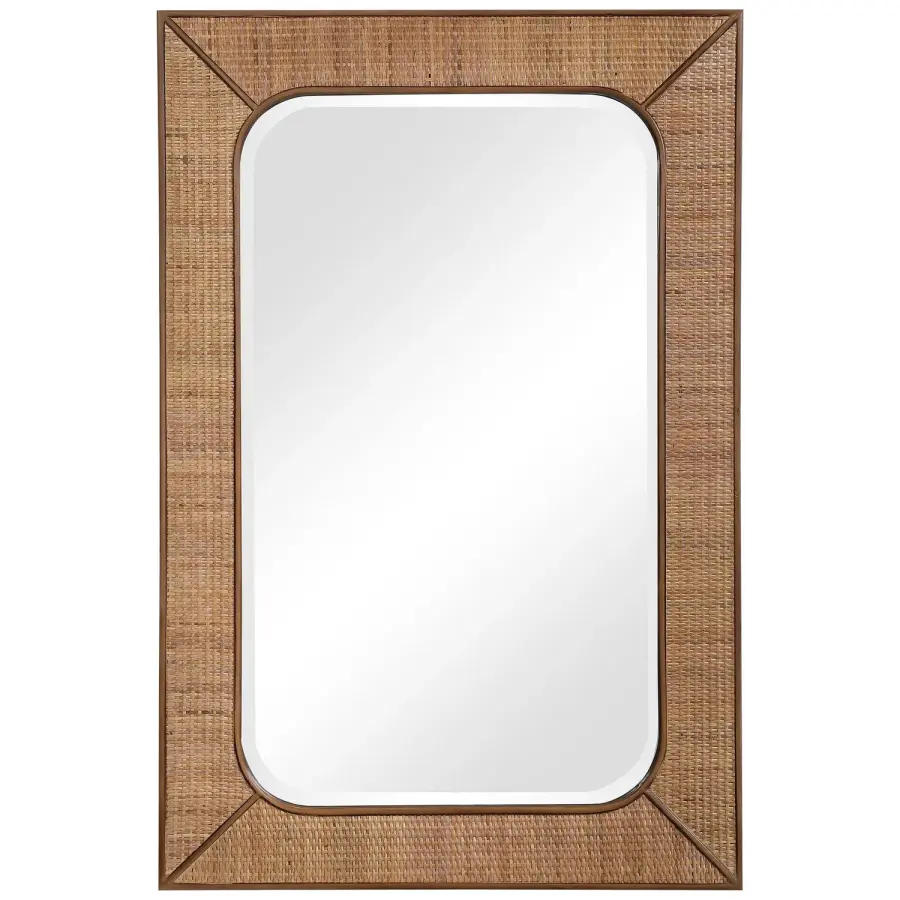 Tahiti Woven Rattan Mirror in Maple Stain