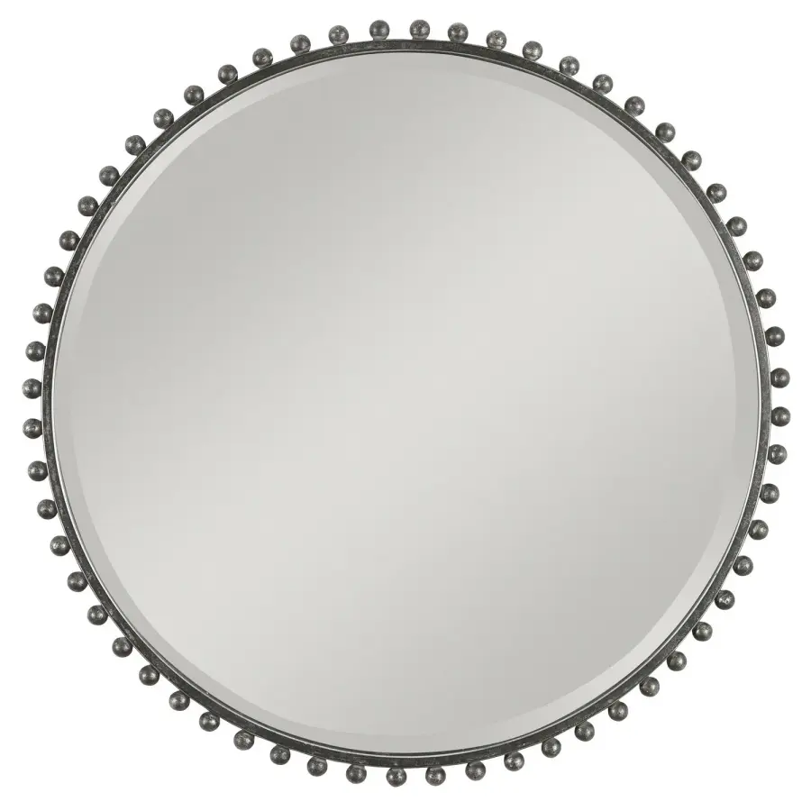 Taza Round Mirror in Black With Silver Highlights