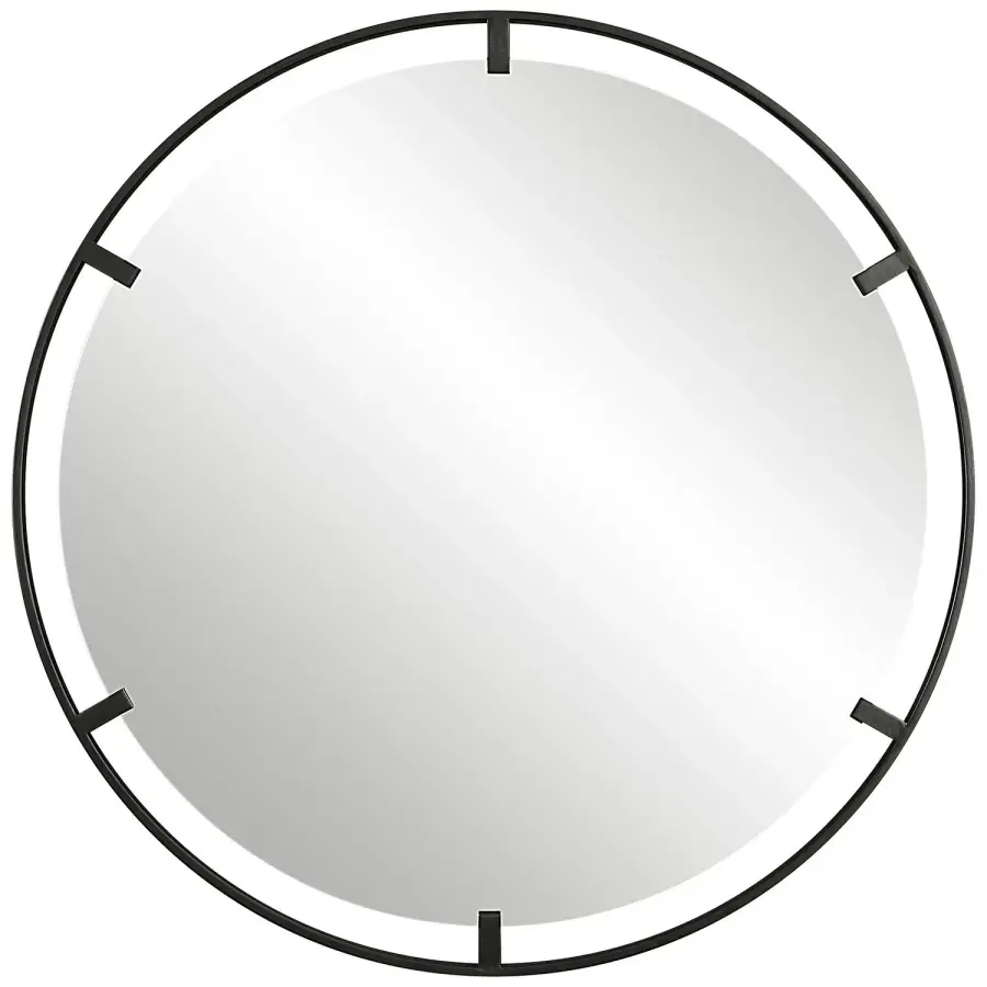 Cashel Round Mirror in Satin Black Iron Frame