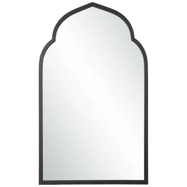 This Moroccan Inspired Arch Is Handcrafted From Forged Iron And Finished In A Stylish Matte Black. Collection: Kenitra Designer: Grace Feyock Finish: Matte Black Width: 24.00" Height: 40.00" Length: 1.25" Weight: 16.00 lb Extension from Wall: 1.25" Material: Iron, Glass, Mdf Country of Origin: Vietnam Safety Rating: Indoor Only