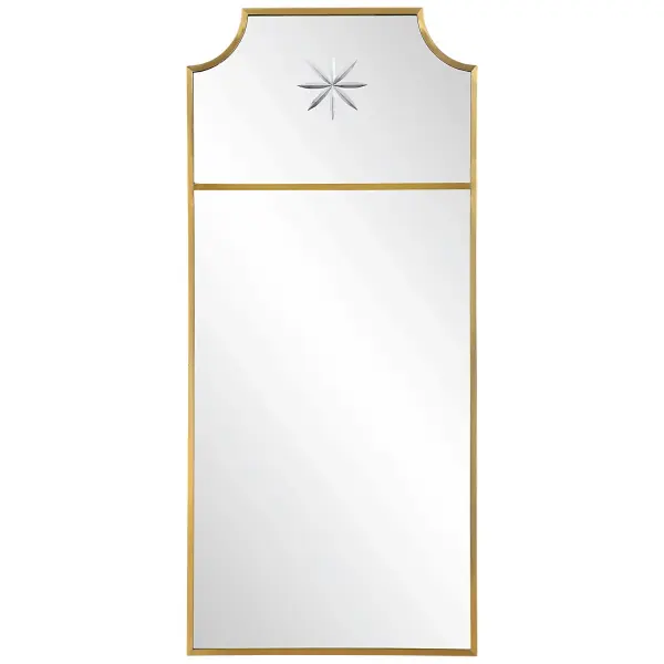 Inspired By Trumeau Styling, This Updated Traditional Mirror Displays A Petite Stainless Steel Frame Finished In Satin Brushed Brass, Displaying An Etched Medallion Motif. Collection: Caddington Designer: Grace Feyock Finish: Satin Brushed Brass Width: 18.00" Height: 40.00" Length: 1.00" Weight: 15.00 lb Extension from Wall: 1.00" Material: Stainless Steel, Glass, Mdf Country of Origin: Vietnam Safety Rating: Indoor Only