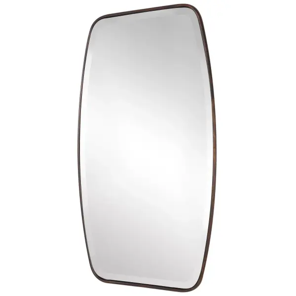 This Shaped Mirror Frame Is Forged From Rounded Metal Finished In A Lightly Distressed Dark Bronze, Featuring A Floating Beveled Mirror. May Be Hung Horizontal Or Vertical. Collection: Canillo Designer: David Frisch Finish: Distressed Dark Bronze Width: 21.13" Height: 36.13" Length: 0.88" Weight: 20.00 lb Extension from Wall: 0.88" Material: Mdf, Mirror, Metal Country of Origin: Malaysia Safety Rating: Indoor Only