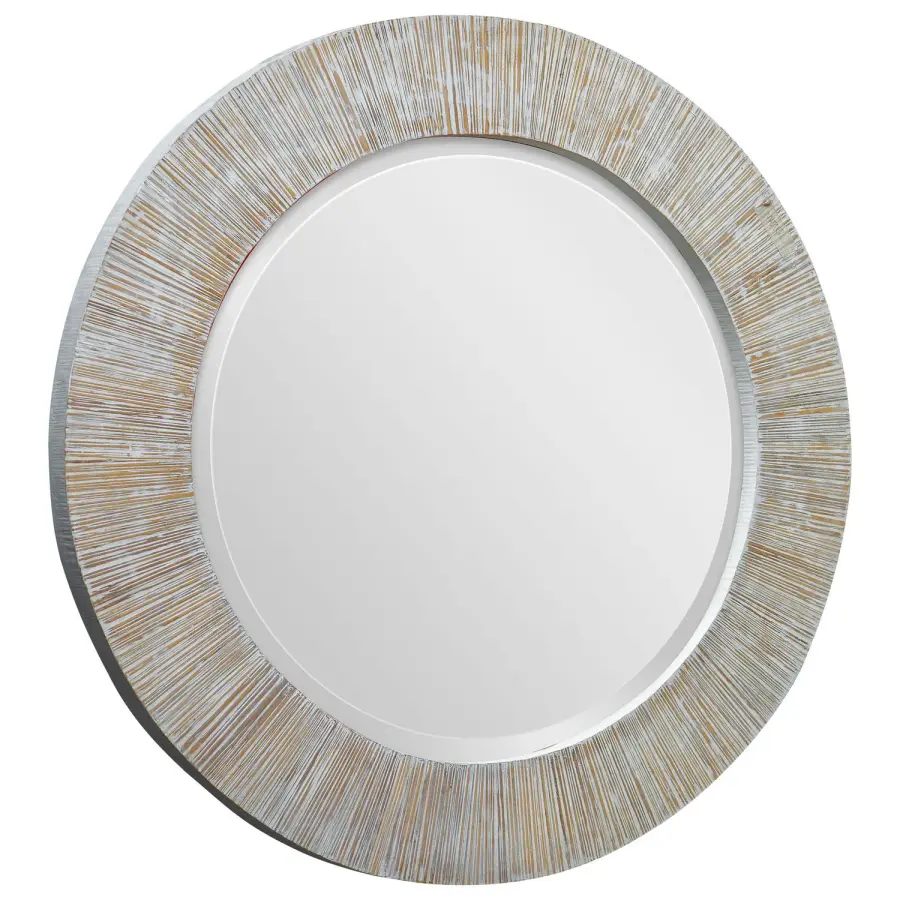 Repose Round Bamboo Mirror in Natural Whitewash