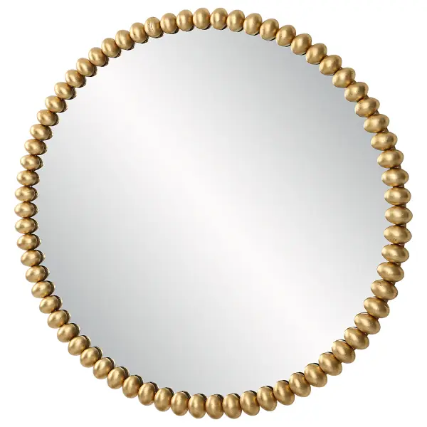 This Round Iron Mirror Features A Sophisticated Beaded Profile In A Rich Antiqued Gold Leaf Finish. Collection: Byzantine Designer: Grace Feyock Finish: Antiqued Gold Leaf Width: 41.25" Height: 41.25" Length: 2.00" Weight: 31.00 lb Extension from Wall: 2.00" Material: Mirror, Iron, Mdf Country of Origin: China Safety Rating: Indoor Only