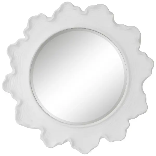 Reminiscent Of White Coral, This Round Mirror Showcases A Contemporary Coastal Design. The Organic Shaped Frame Is Finished In Matte White With Noticeable Waves And Texture. Collection: Sea Coral Designer: Grace Feyock Finish: Matte White Width: 34.25" Height: 34.25" Length: 2.75" Weight: 25.00 lb Extension from Wall: 2.75" Material: Resin, Glass, Mdf Country of Origin: China Safety Rating: Indoor Only
